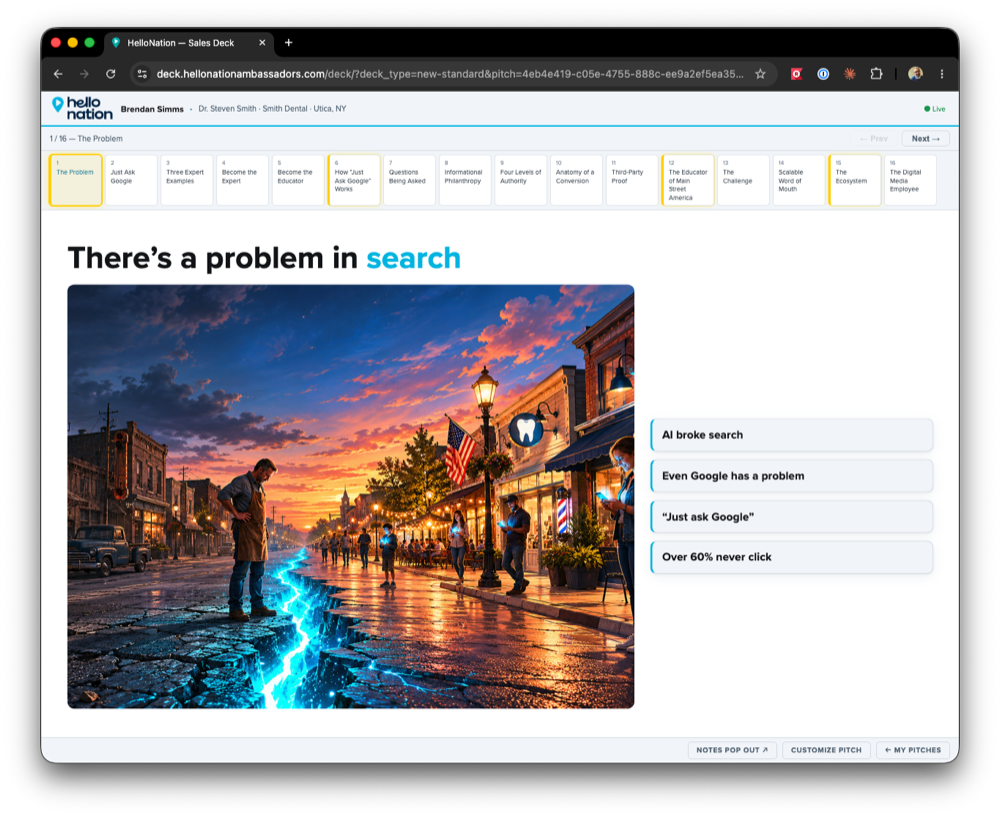 The deck open in its own Chrome window, titled HelloNation — Sales Deck